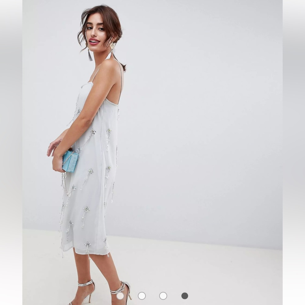 ASOS Beaded Cami Strap Midi Dress in Light Blue/Gray